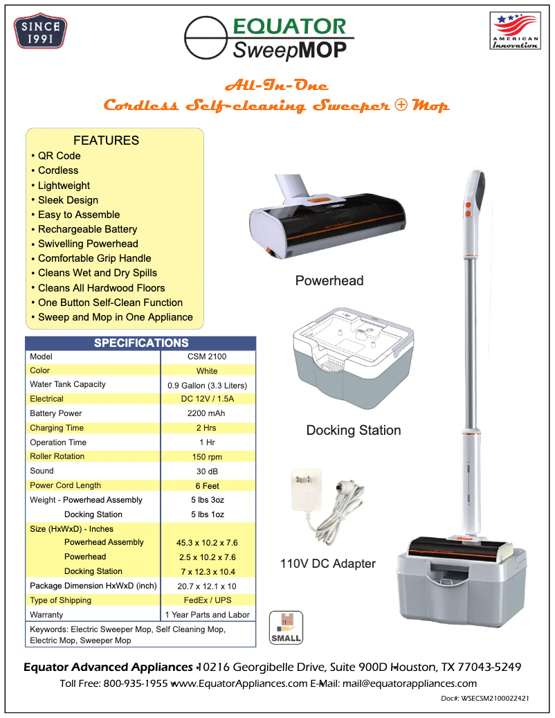 Image de la première page du manuel de l'appareil SweepMop CSM2100