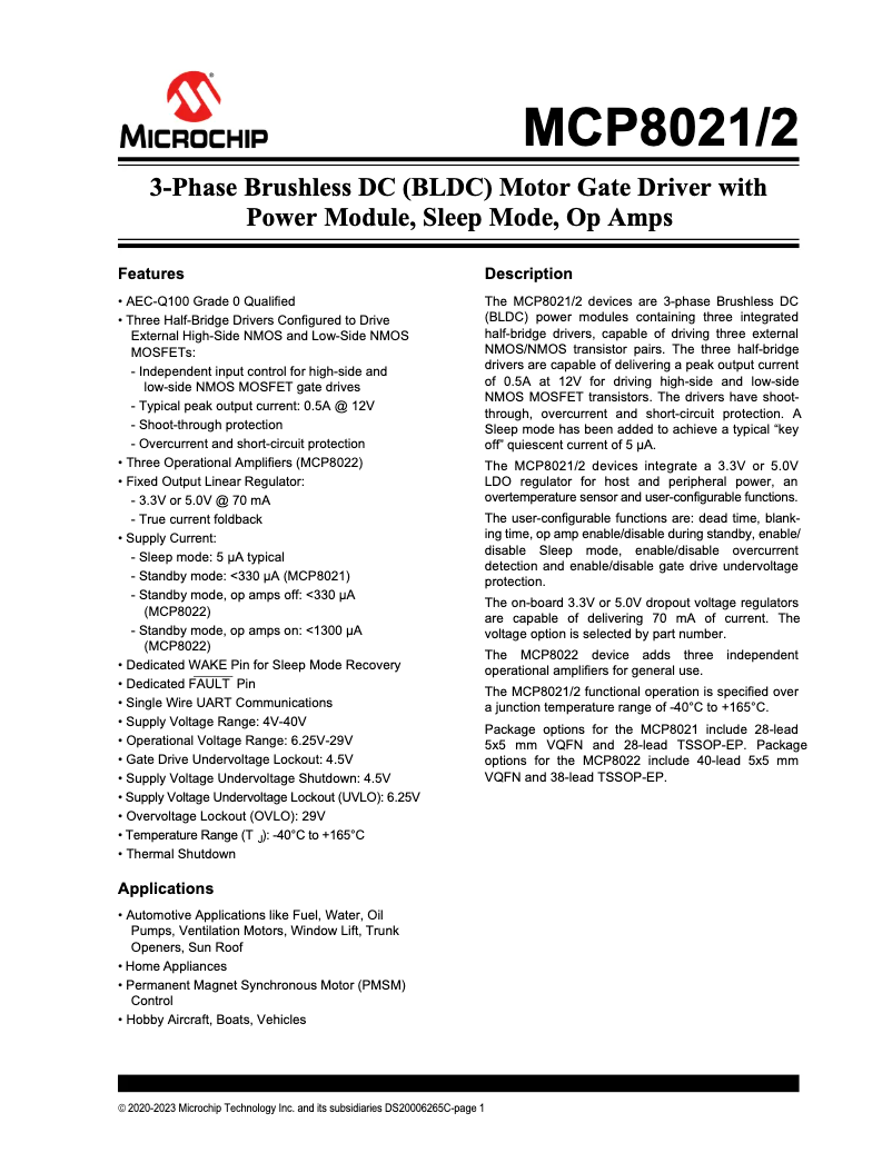 Page 1 de la notice Manuel utilisateur Microchip MCP8021