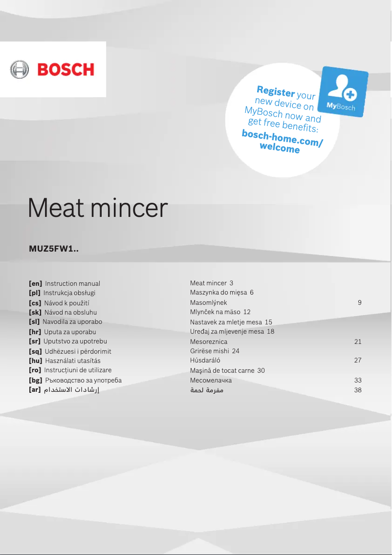 Page n°1 - Manuel d'utilisation et d'entretien Bosch MUM58224