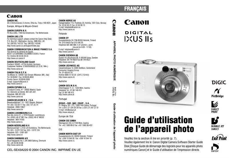 Page 1 de la notice Manuel utilisateur Canon IXUS IIs