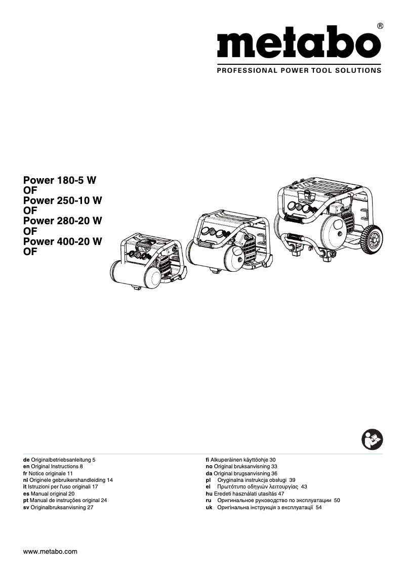Page 1 de la notice Manuel utilisateur Metabo Power 250-10 W OF