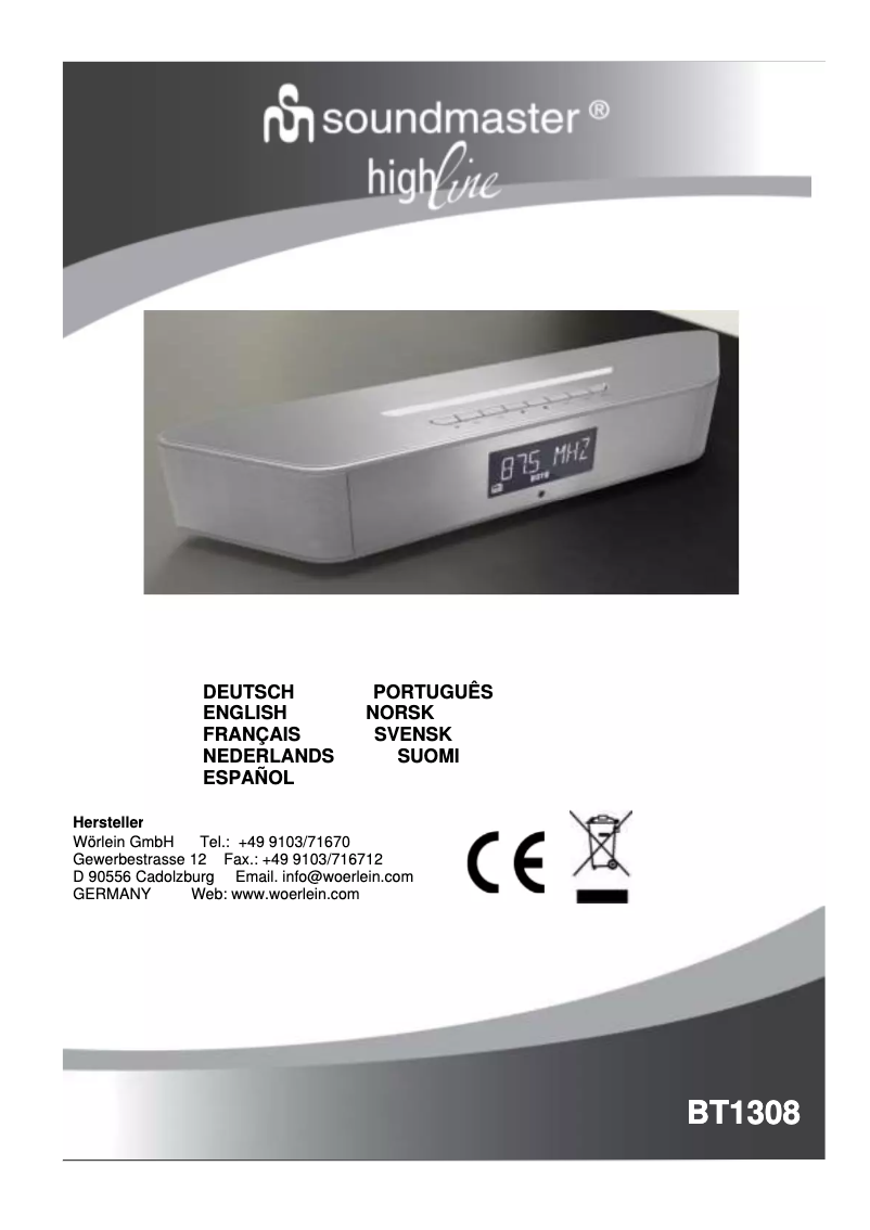 Page n°1 - Manuel utilisateur Soundmaster BT1308SI