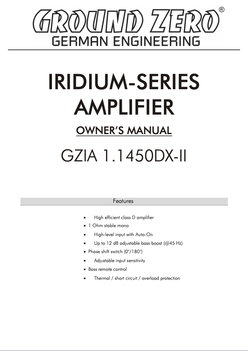 Page 1 de la notice Manuel utilisateur Ground Zero GZIA 1.1450DX-II