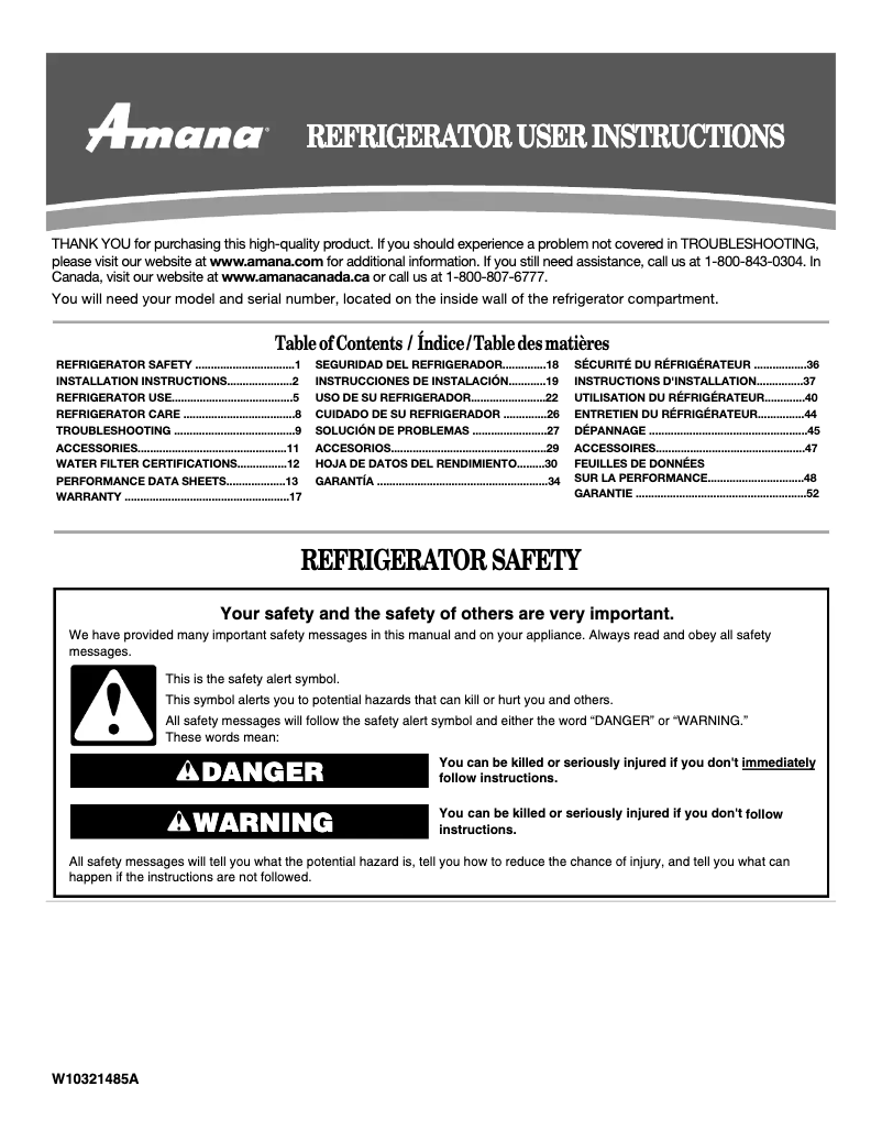 Page 1 de la notice Manuel utilisateur Amana ASD2522WRW