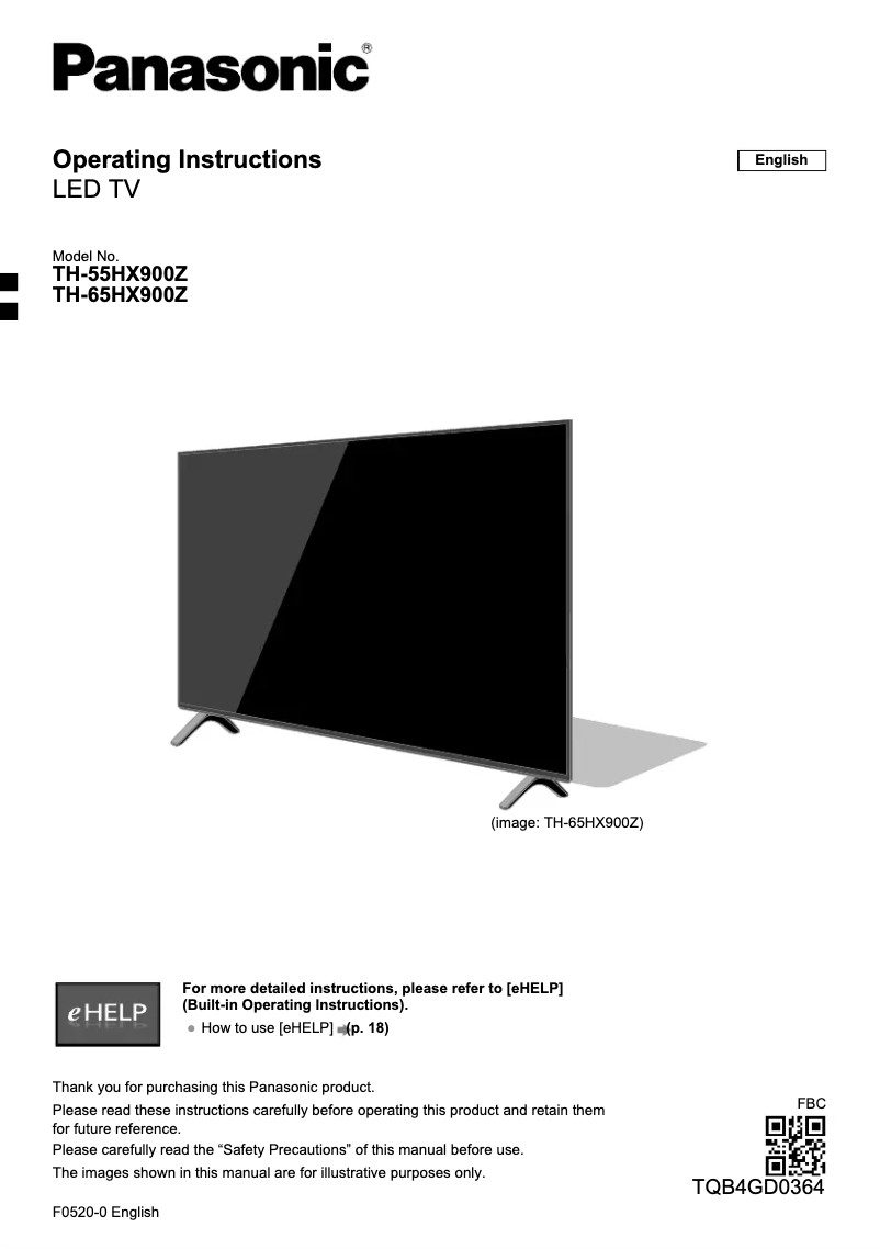 Page 1 de la notice Manuel utilisateur Panasonic TH-65HX900Z