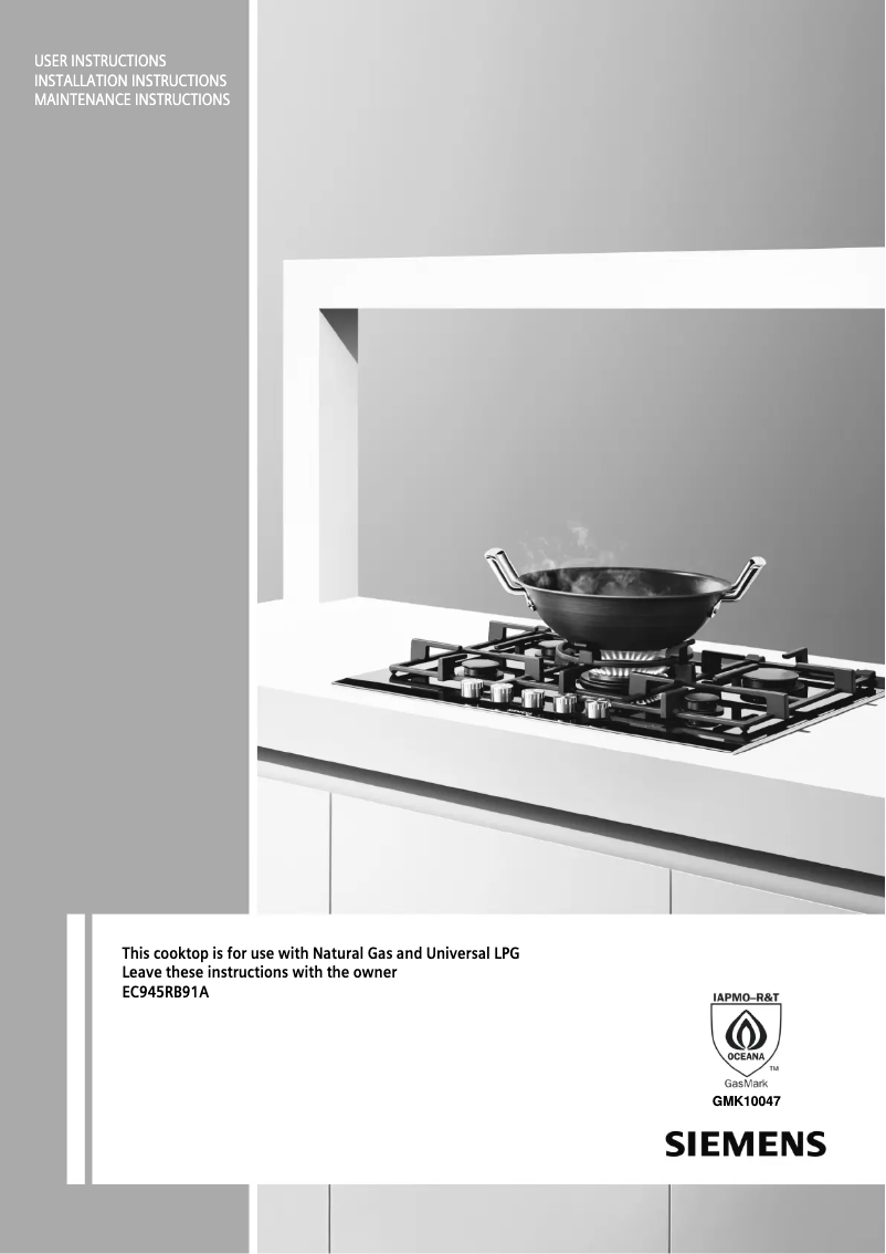 Page 1 de la notice Manuel utilisateur Siemens EC945RB91A