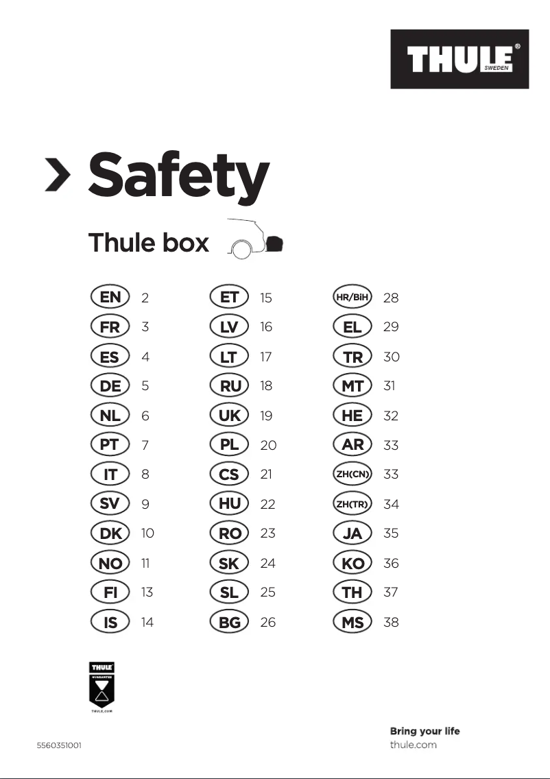 Page n°1 - Instructions de sécurité Thule BackSpace XT