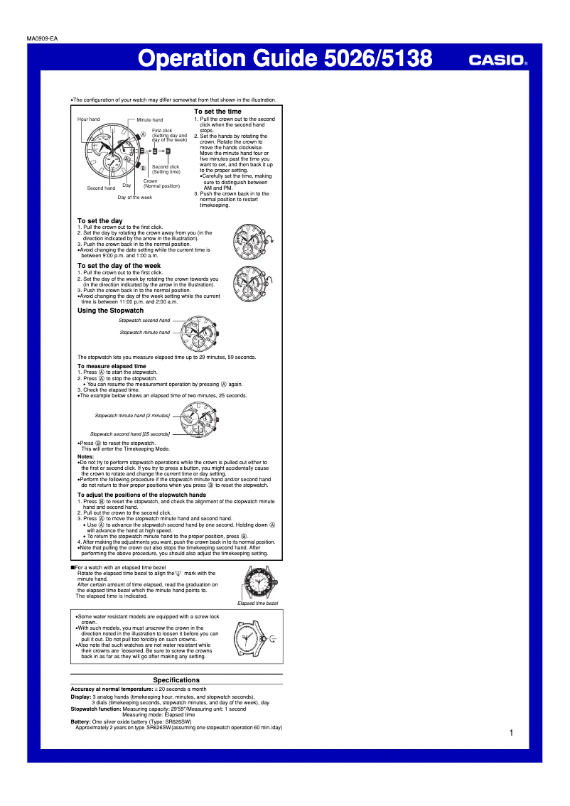 Page 1 de la notice Manuel utilisateur Casio 5138