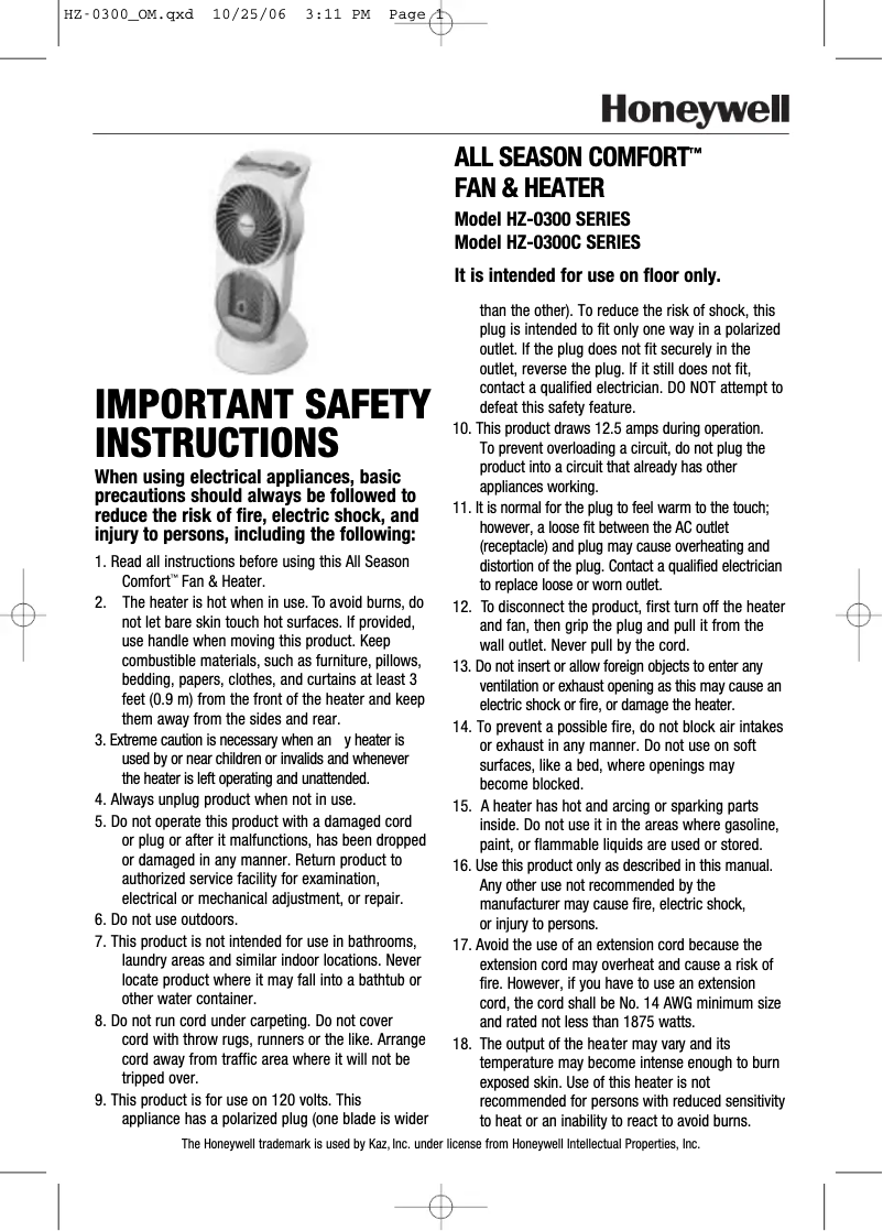 Page n°1 - Manuel utilisateur Honeywell HZ-0300