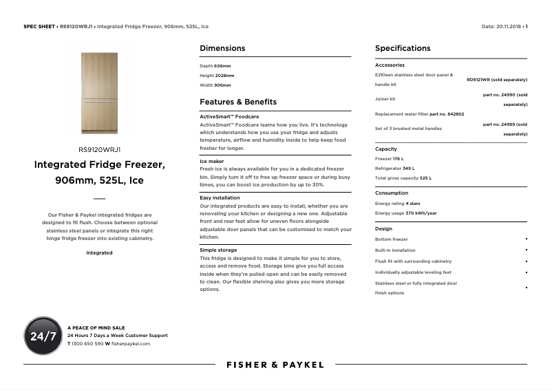 Page n°1 - Fiche technique Fisher & Paykel RS9120WRJ1