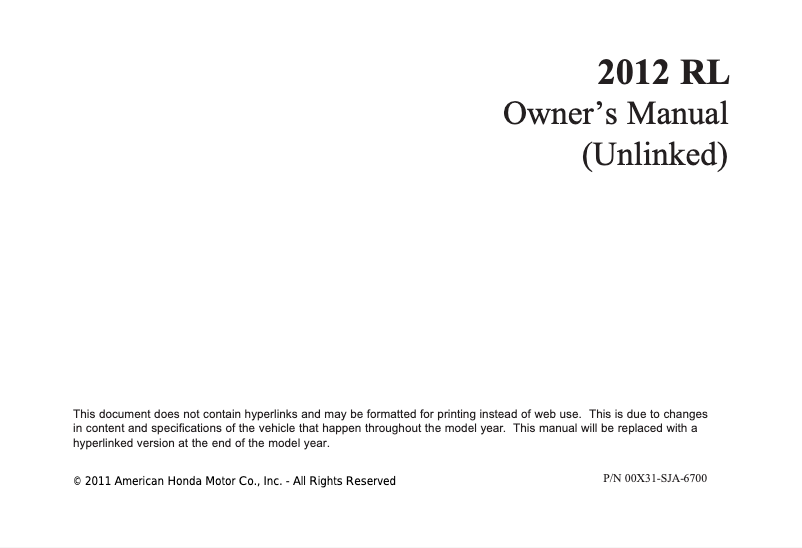 Page 1 de la notice Manuel utilisateur Acura RL (2012)