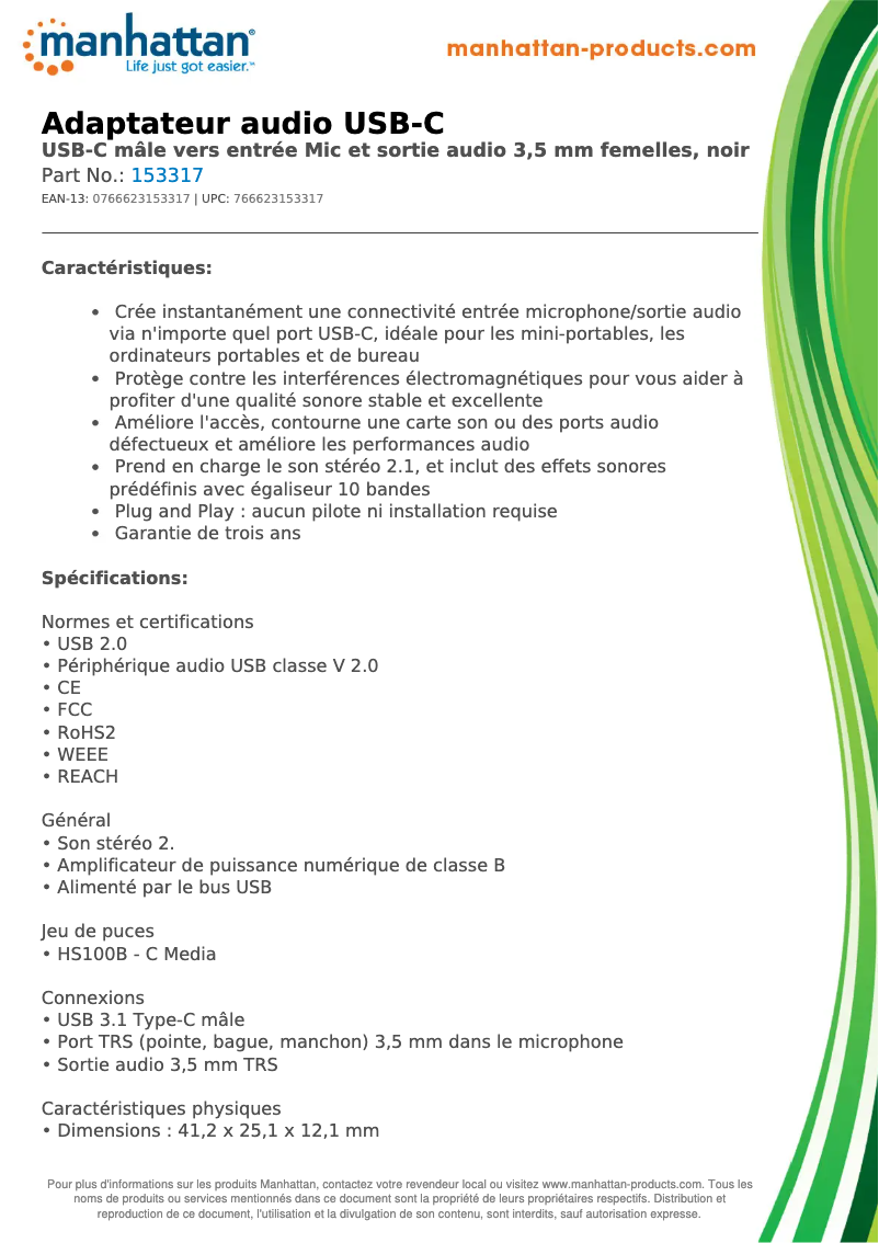 Page n°1 - Fiche technique Manhattan 153317