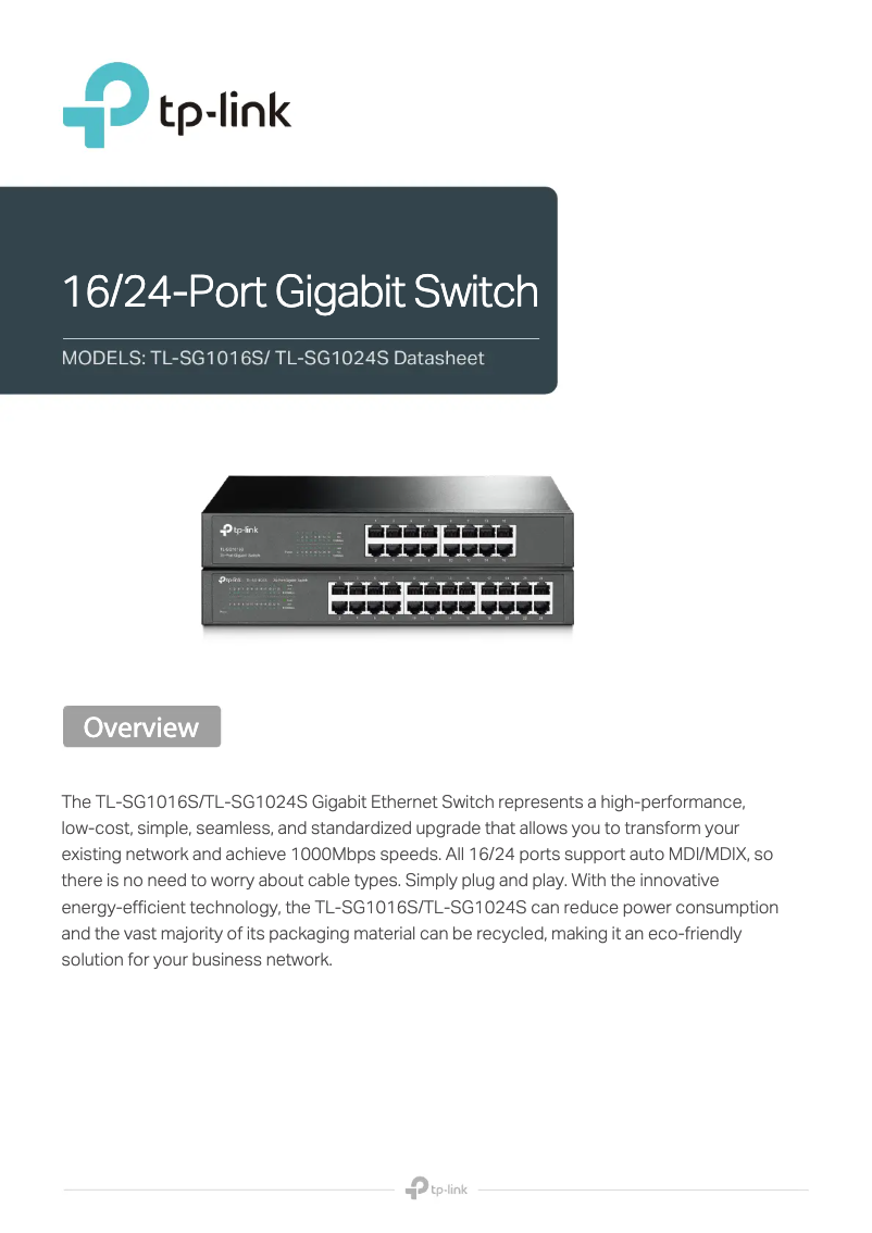 Page 1 de la notice Fiche technique TP-Link TL-SG1024S