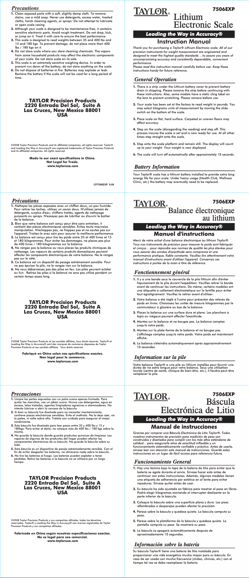 Page 1 de la notice Manuel utilisateur Taylor 7506