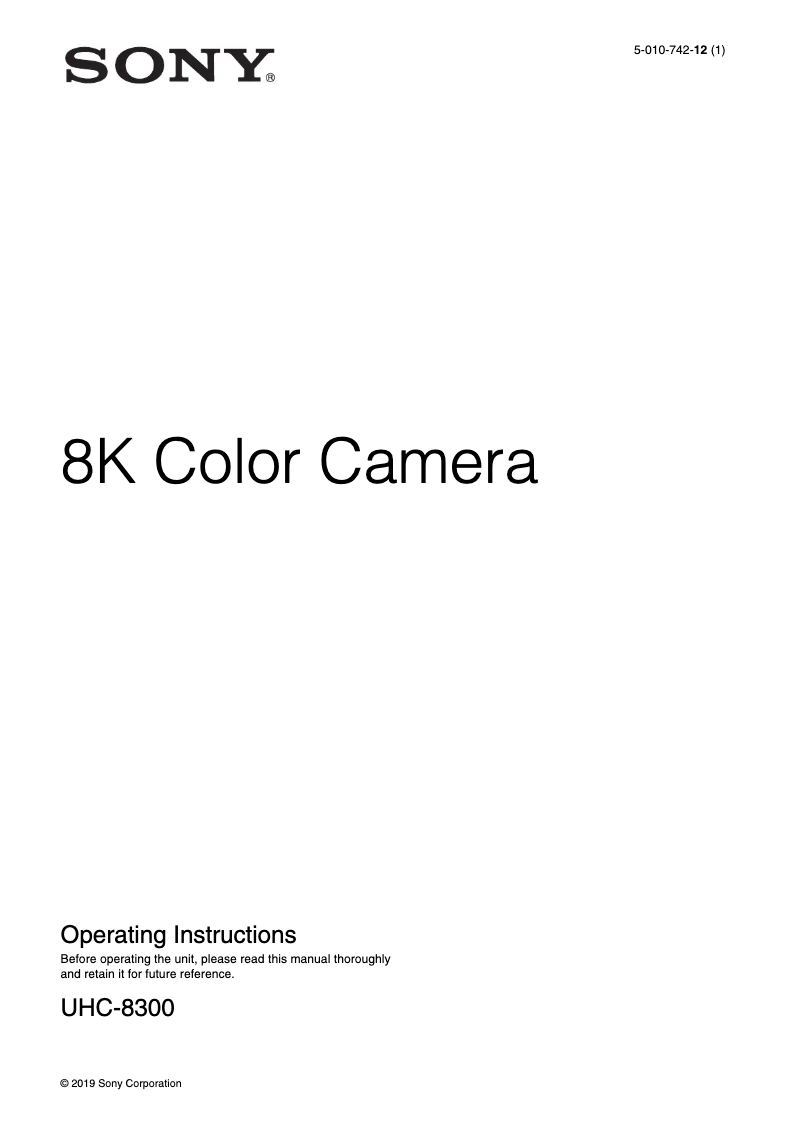 Page 1 de la notice Manuel utilisateur Sony UHC-8300