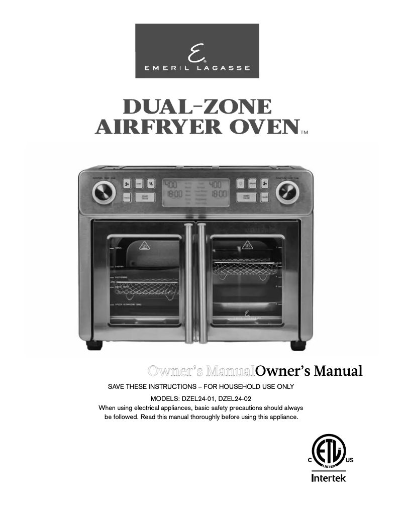 Image de la première page du manuel de l'appareil Dual-Zone AirFryer Oven DZEL24-02