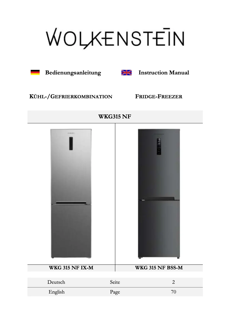 Page 1 de la notice Manuel utilisateur Wolkenstein WKG315NF IX-M