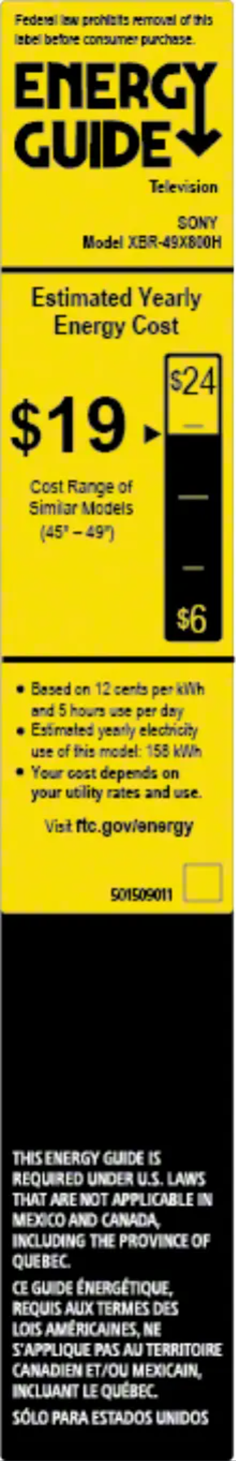 Página 1 del manual Etiqueta energética Sony XBR49X950H