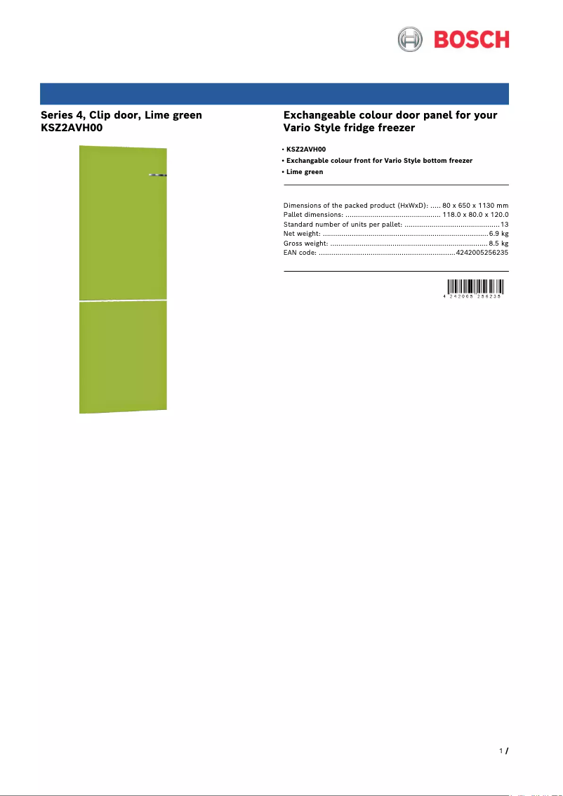 Page n°1 - Manuel utilisateur Bosch KSZ2AVH00