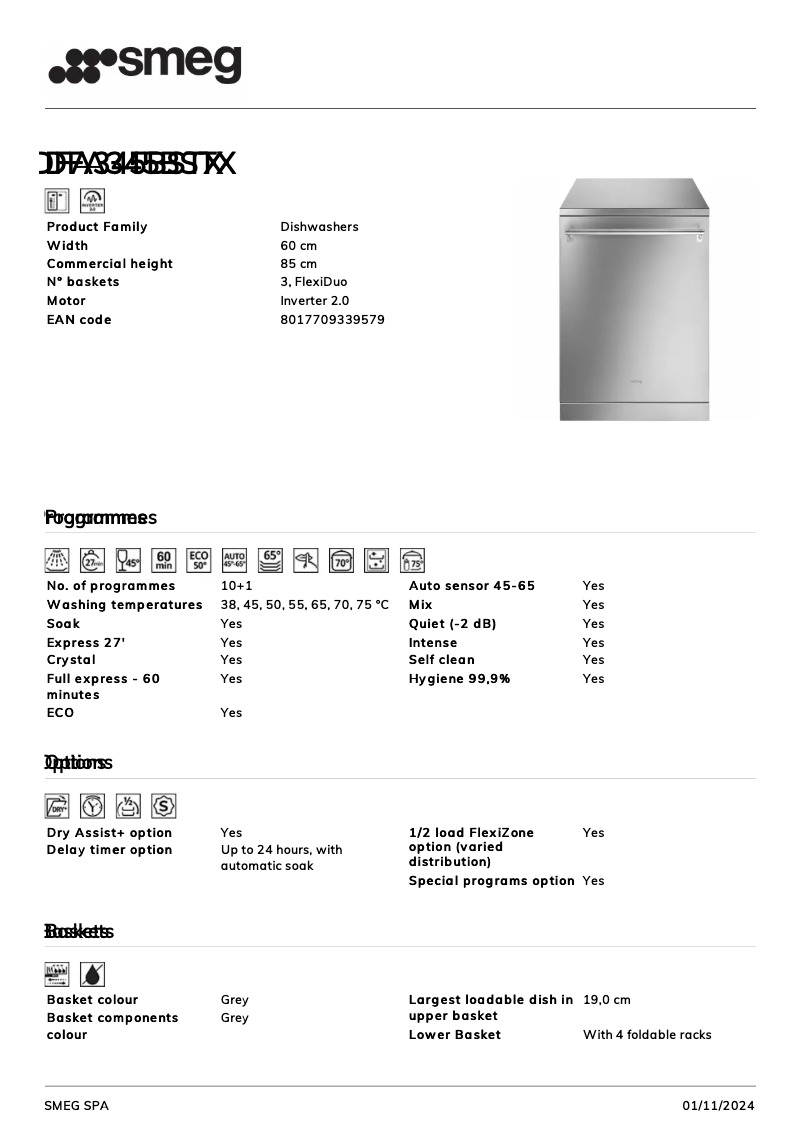 Page n°1 - Fiche technique Smeg DFA345BSTX