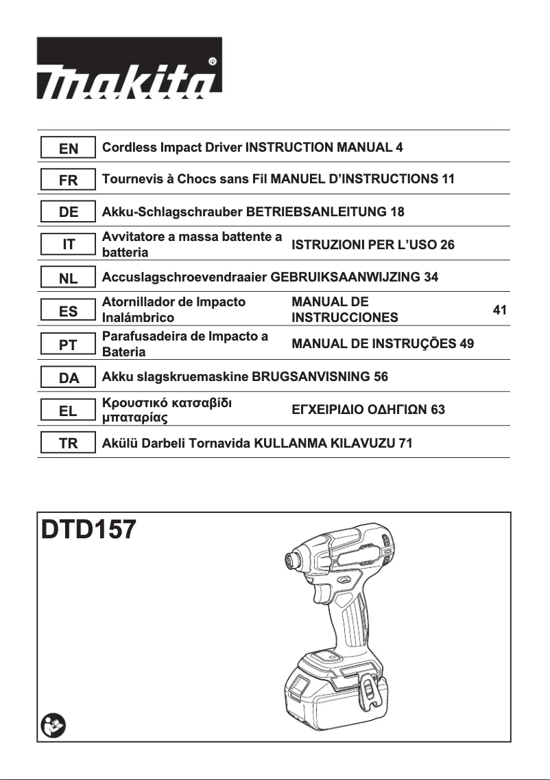 Page 1 de la notice Manuel utilisateur Makita DTD157Z