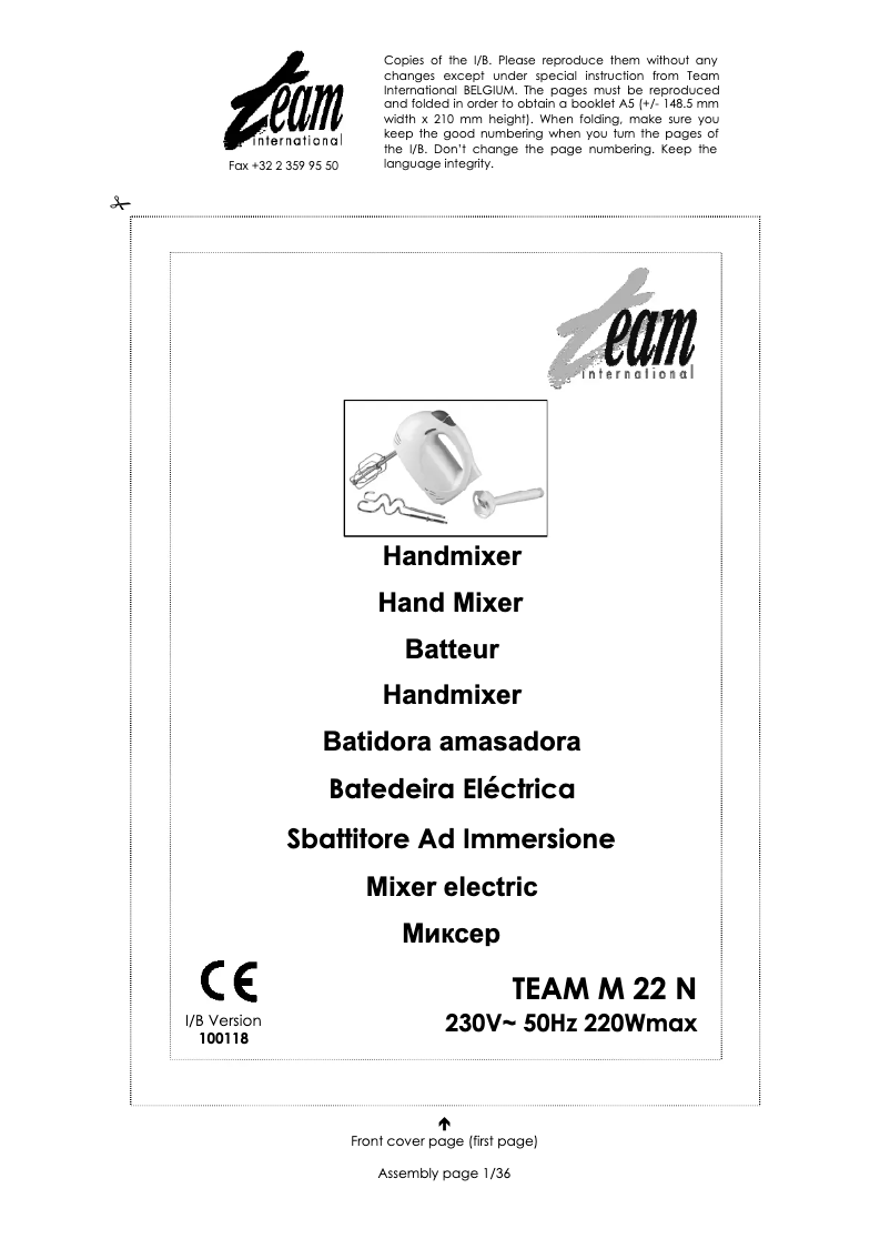 Page 1 de la notice Manuel utilisateur Team M 22 N