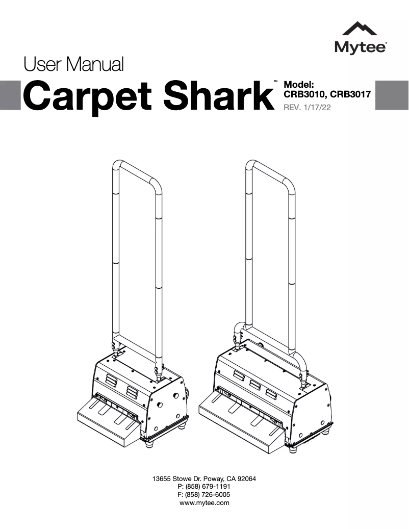 Page n°1 - Manuel utilisateur Mytee Carpet Shark CRB3017