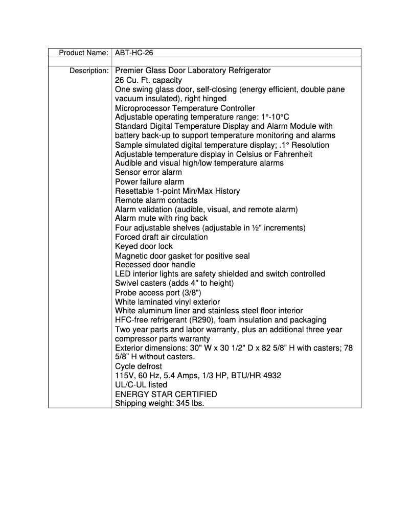 Page 1 de la notice Manuel utilisateur American BioTech Supply ABT-HC-26