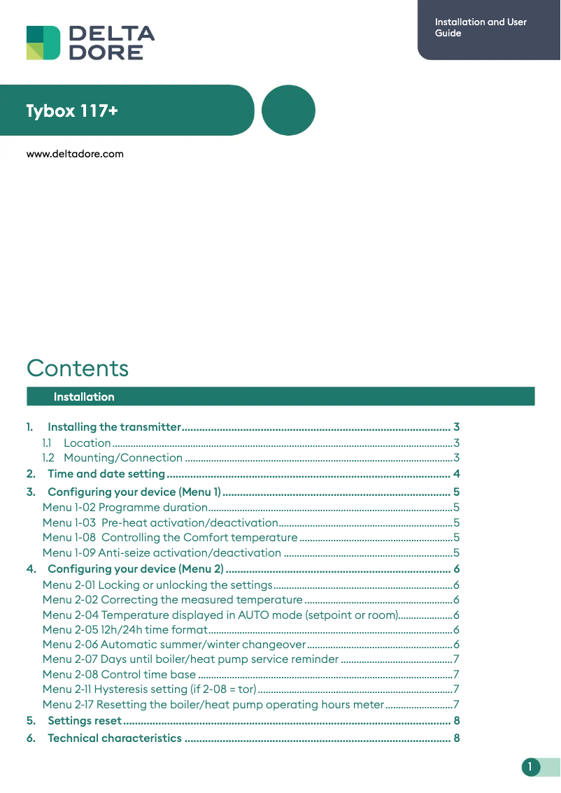 Page 1 de la notice Manuel utilisateur Delta Dore Tybox 117+