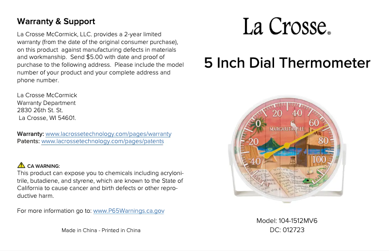 Page 1 de la notice Manuel utilisateur La Crosse Technology 104-1512MV6