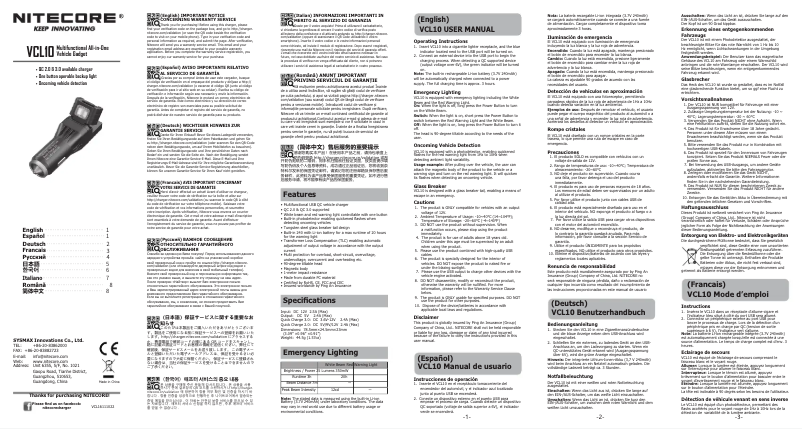 Page 1 de la notice Manuel utilisateur Nitecore VCL10