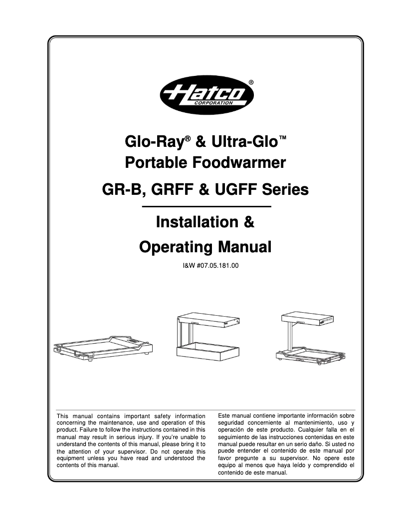 Page 1 de la notice Manuel utilisateur Hatco Ultra-Glo UGFFBL