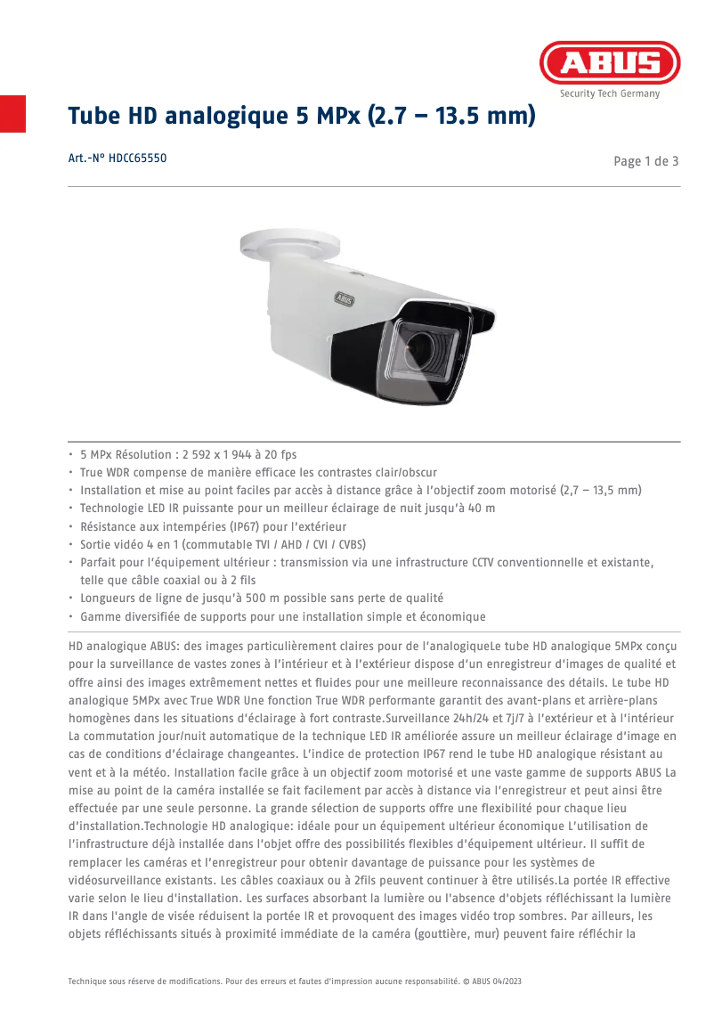 Image de la première page du manuel de l'appareil HDCC65550