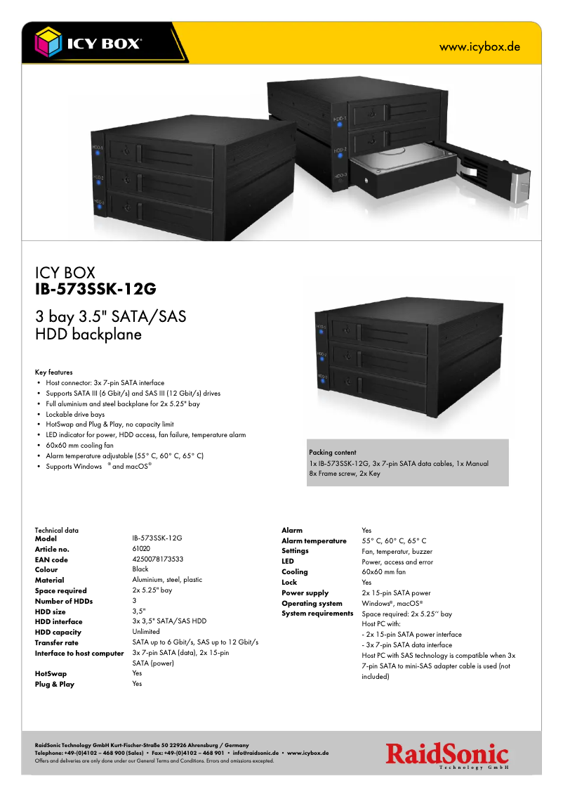 Page n°1 - Fiche technique Icy Box IB-573SSK-12G