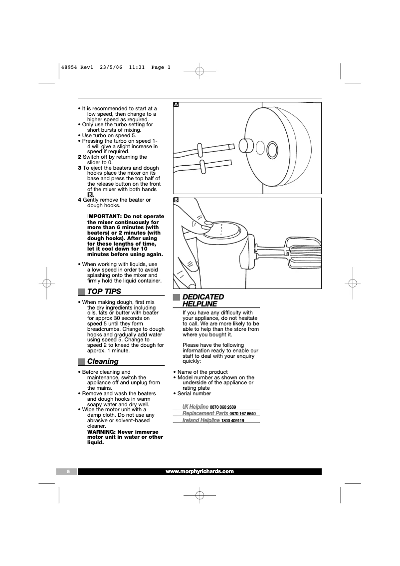 Page 1 de la notice Manuel utilisateur Morphy Richards 48954
