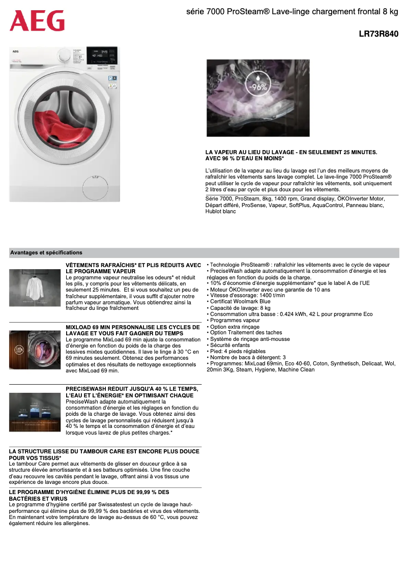 Page n°1 - Fiche technique AEG LR73R840