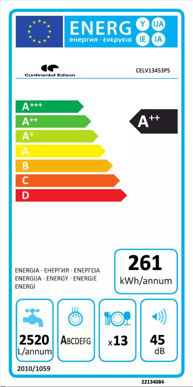 Page n°1 - Label énergétique Continental Edison CELV13453PS
