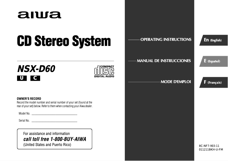 Image de la première page du manuel de l'appareil NSX-D60