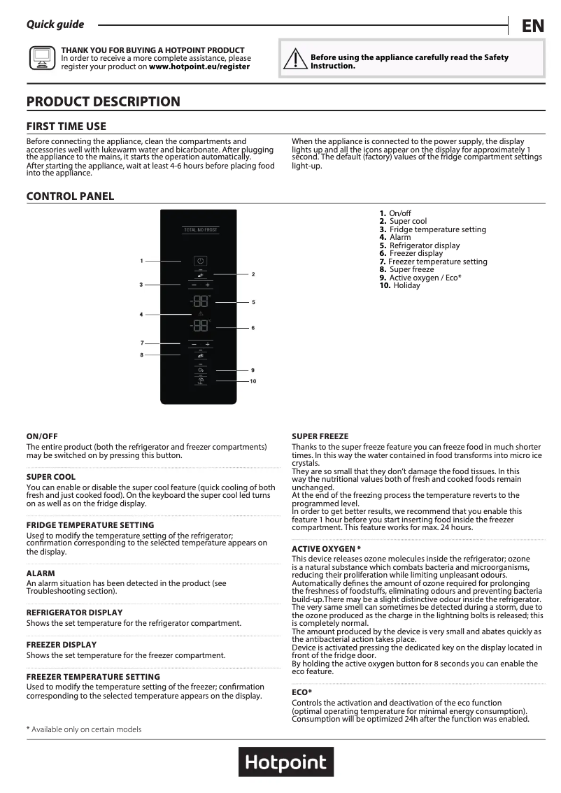 Page 1 de la notice Manuel utilisateur Hotpoint H7T 911T MX H