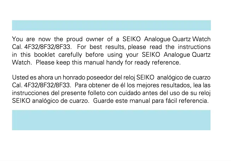 Page n°1 - Manuel utilisateur Seiko 8F33