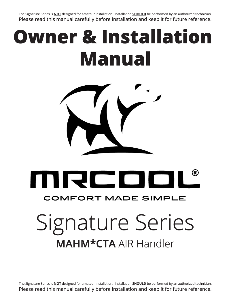 Page n°1 - Manuel utilisateur MRCOOL MAHM024CTA