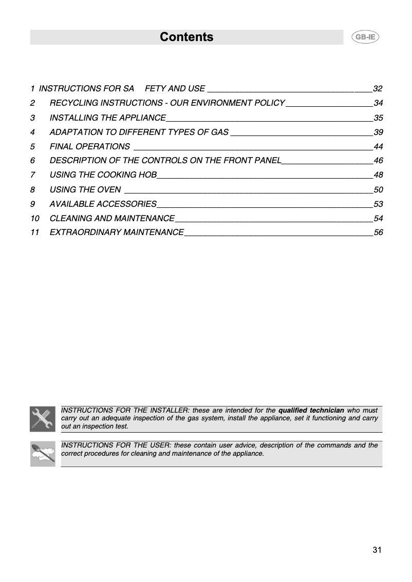 Page 1 de la notice Manuel utilisateur Smeg CB51GV1