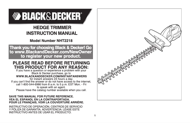 Page 1 de la notice Manuel utilisateur Black & Decker NHT2218