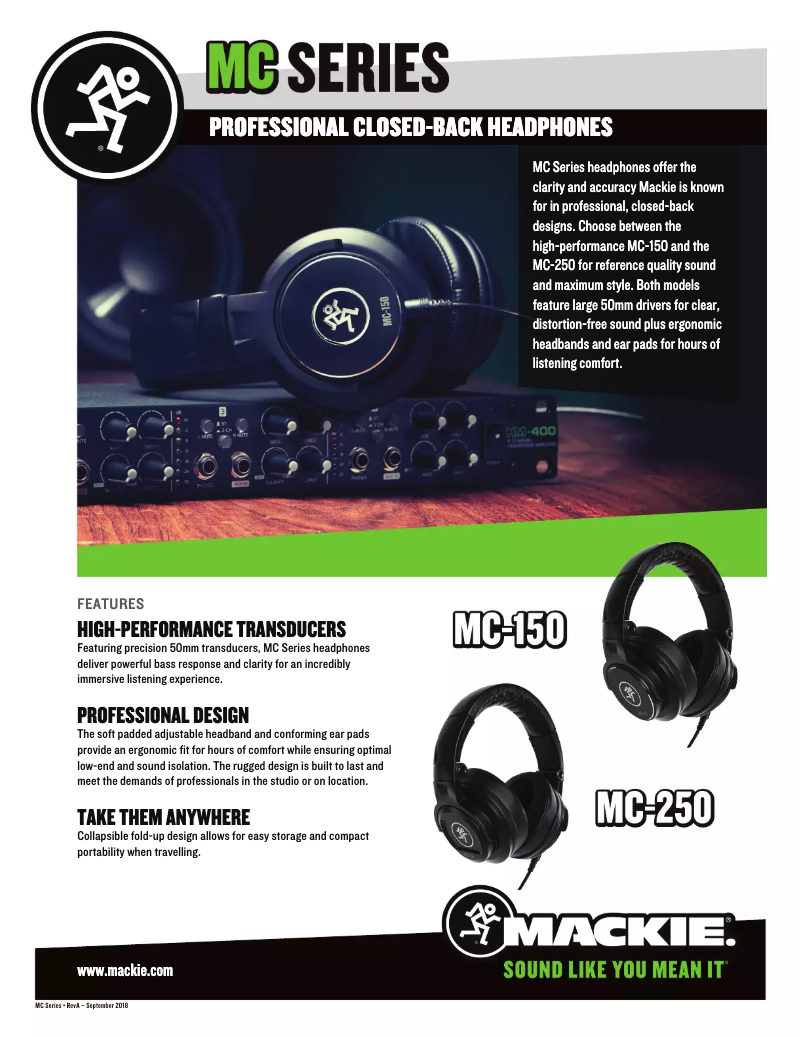 Page 1 de la notice Fiche technique Mackie MC-150