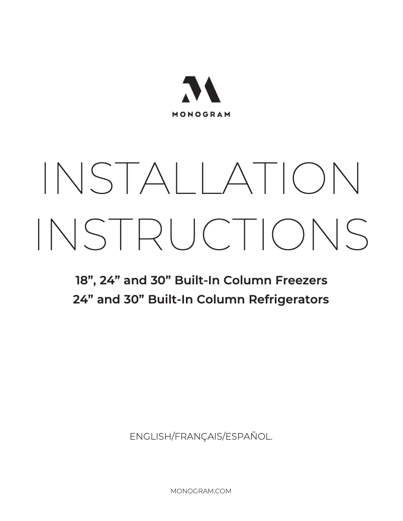Page 1 de la notice Guide d'installation Monogram ZIBS240NSS