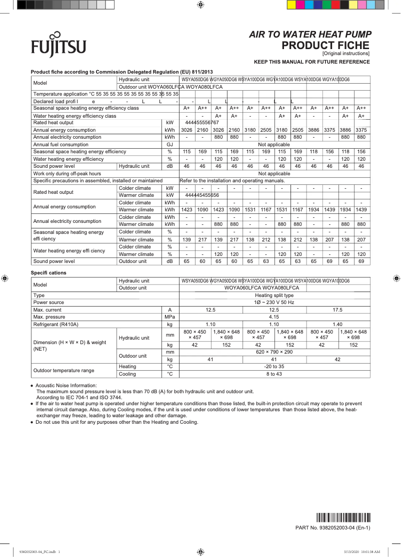 Image de la première page du manuel de l'appareil Waterstage WGYA100DG6