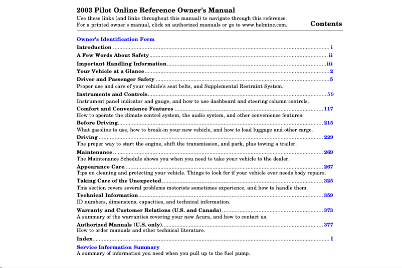 Image de la première page du manuel de l'appareil Pilot (2003)