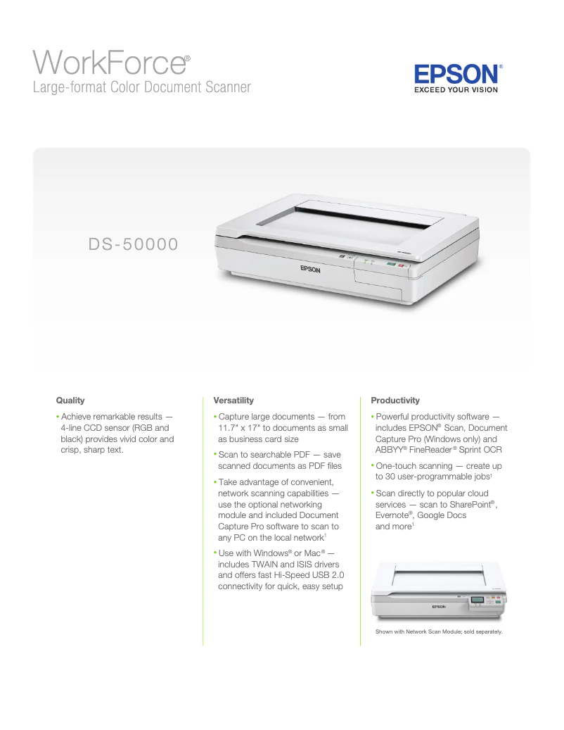 Page 1 de la notice Brochure Epson WorkForce DS-50000