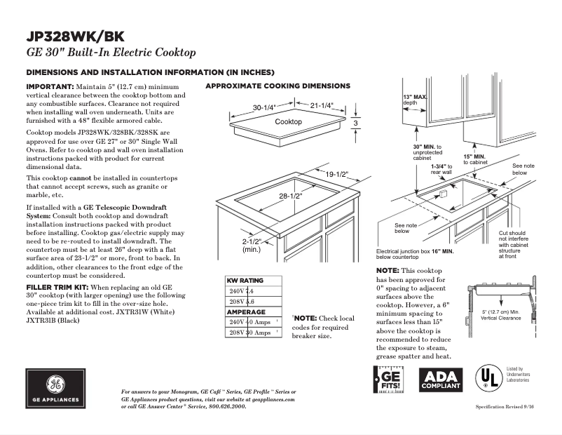 Page n°1 - Fiche technique GE JP328WKWW