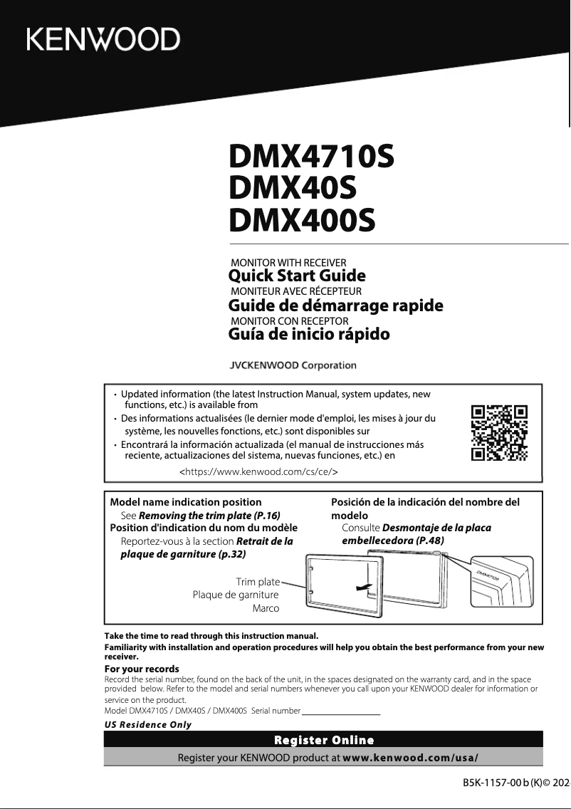 Page 1 de la notice Guide de démarrage rapide Kenwood DMX40S